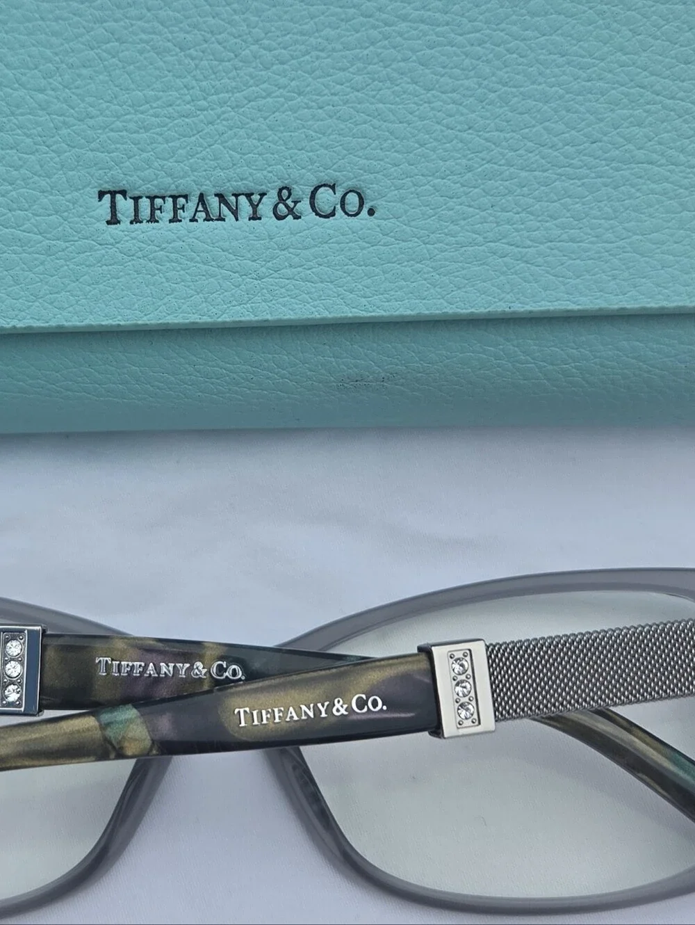 Tiffany & Co. Translucent Gray Cat-Eye Glasses with Tiffany Blue Case